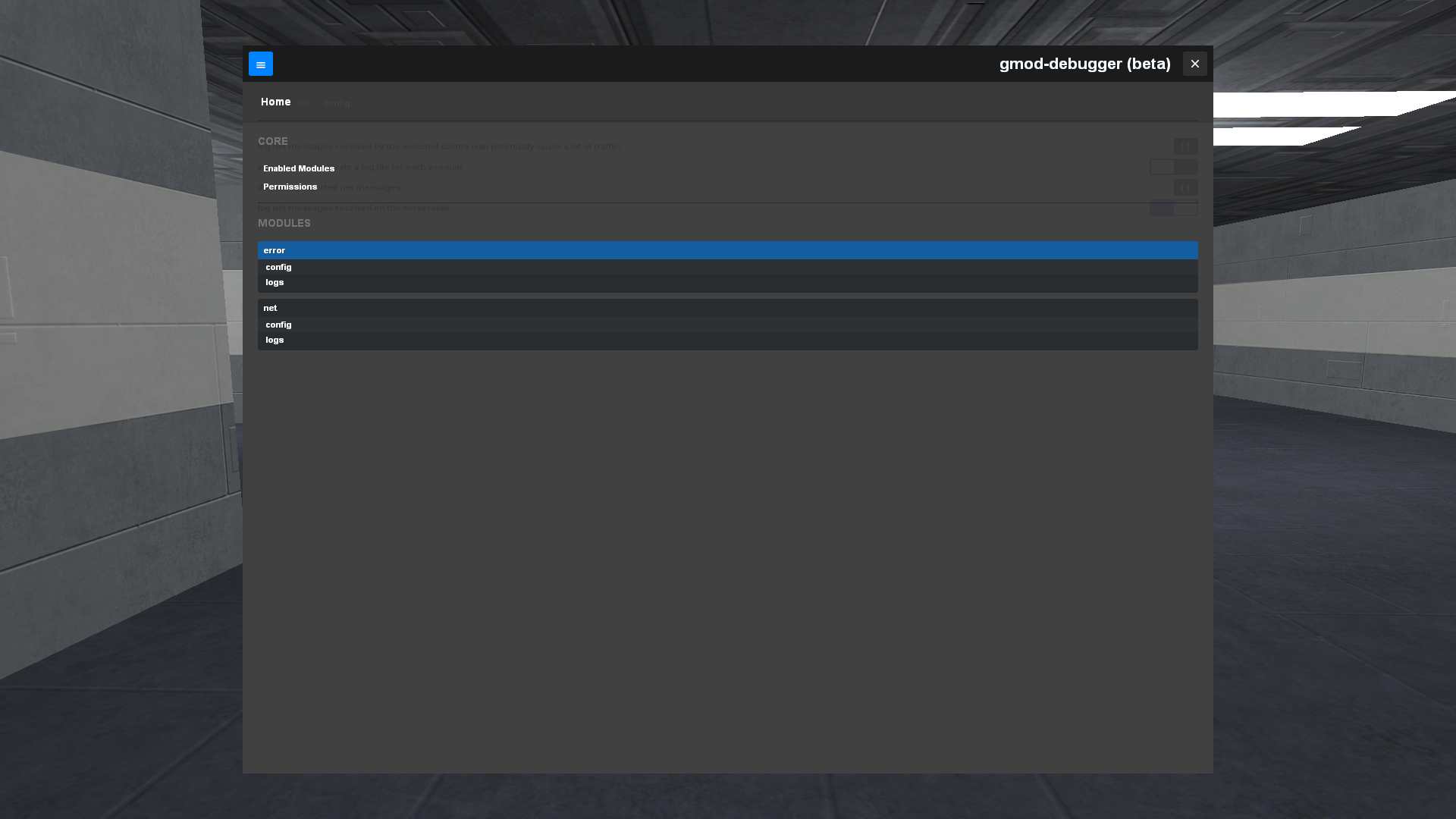 In-game debugger menu