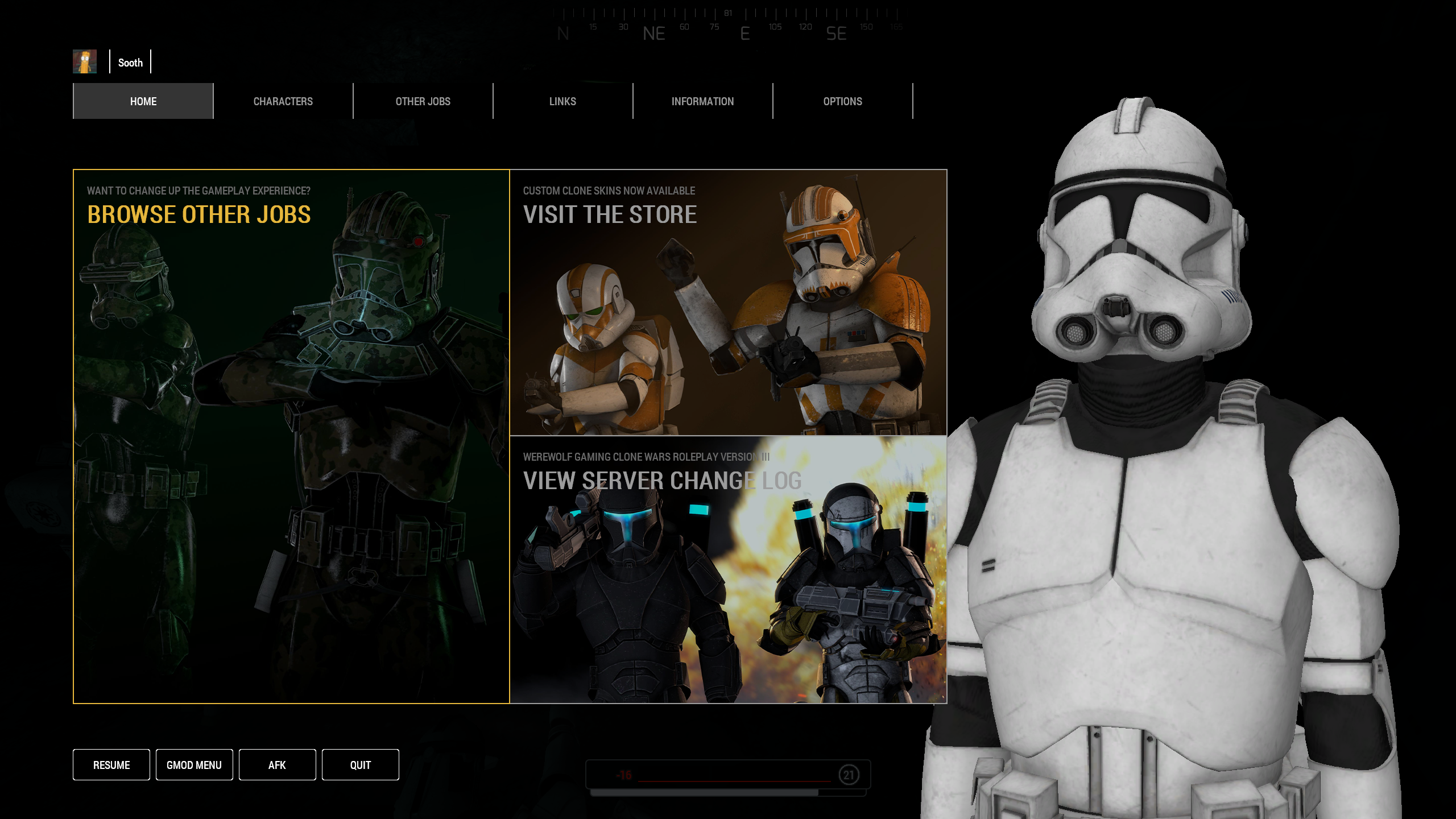 in-game main menu